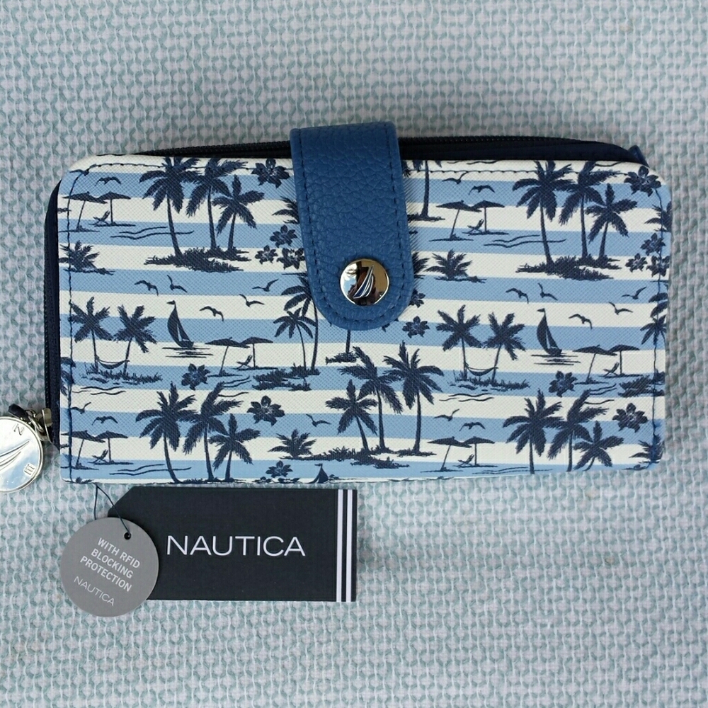 Nautica Topical Blue Clutch RFID Wallet